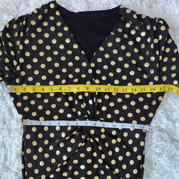 New 🖤💛 Elegant Black and Gold Polka Dot Long Sleeve Mini Dress - Picture 14 of 17
